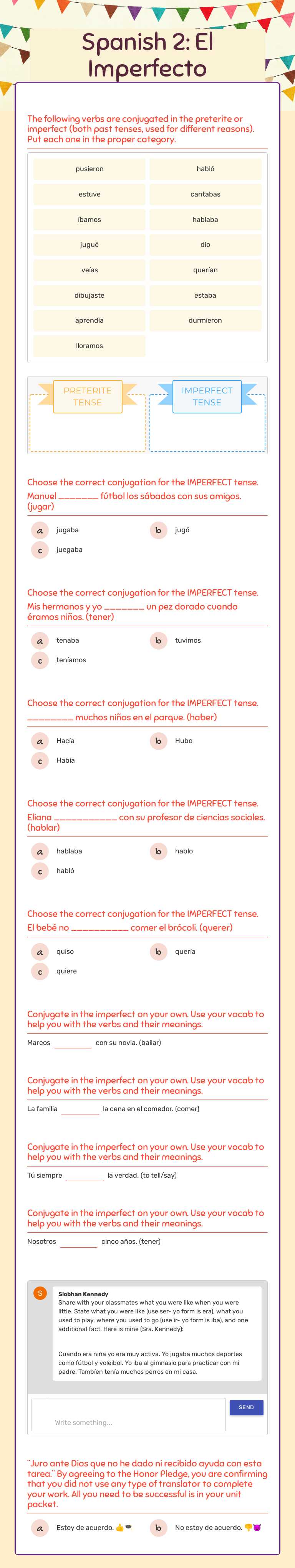 Spanish 2: El Imperfecto worksheet preview image
