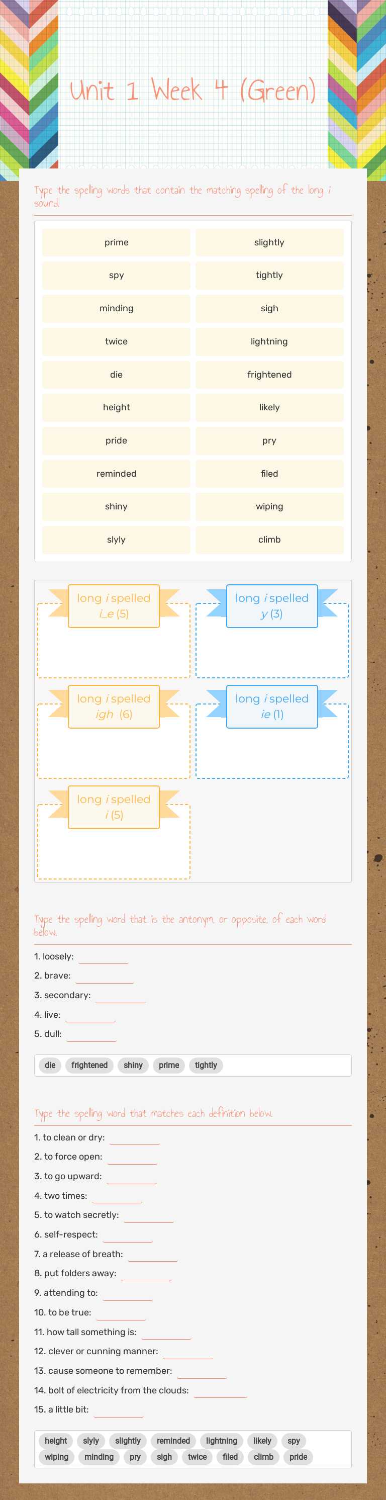 Unit 1 Week 4 (Green) worksheet preview image