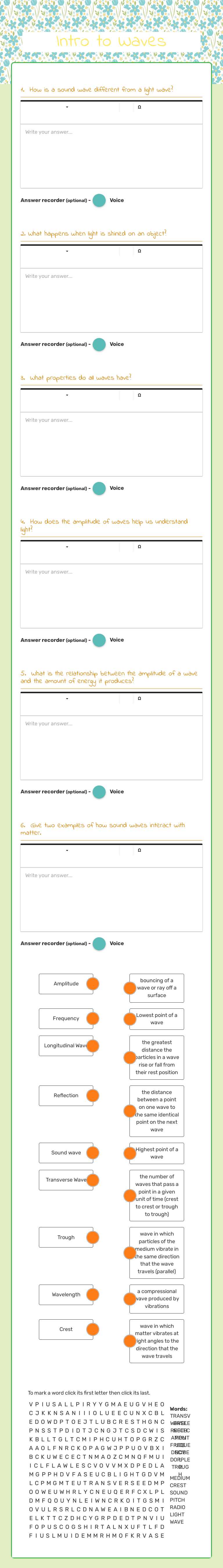 Intro to Waves worksheet preview image