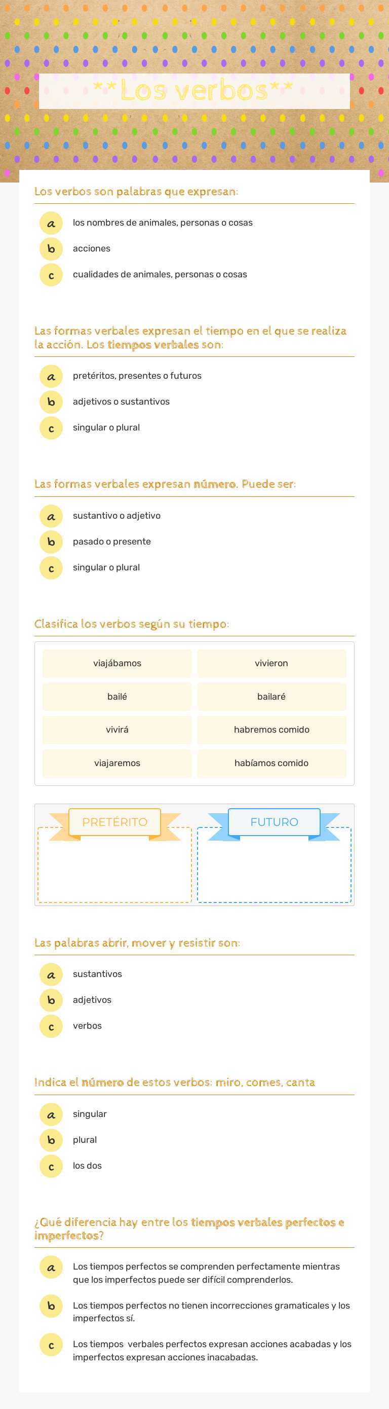 **Los verbos** worksheet preview image