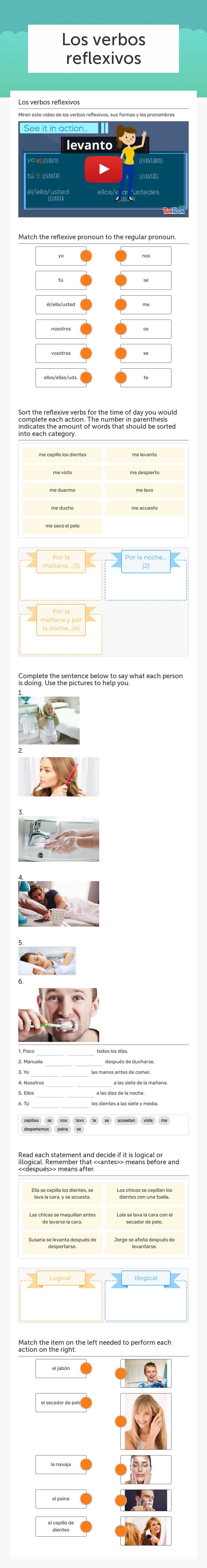 Los verbos reflexivos Grade 10 worksheet preview