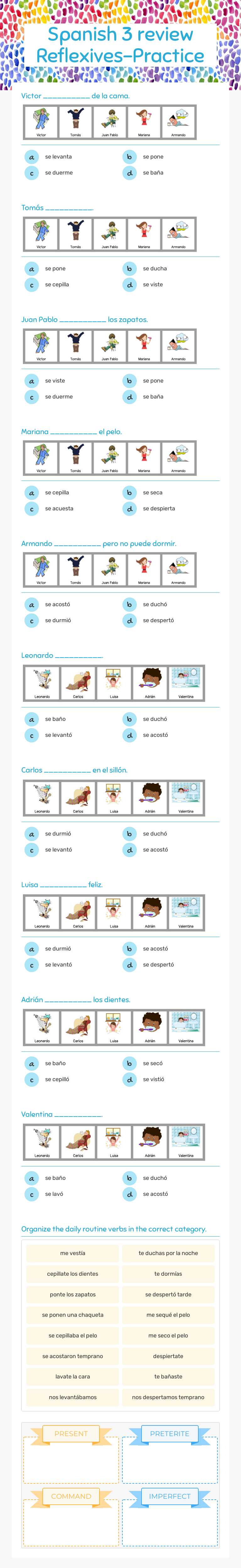 Spanish 3 review  Reflexives-Practice worksheet preview image