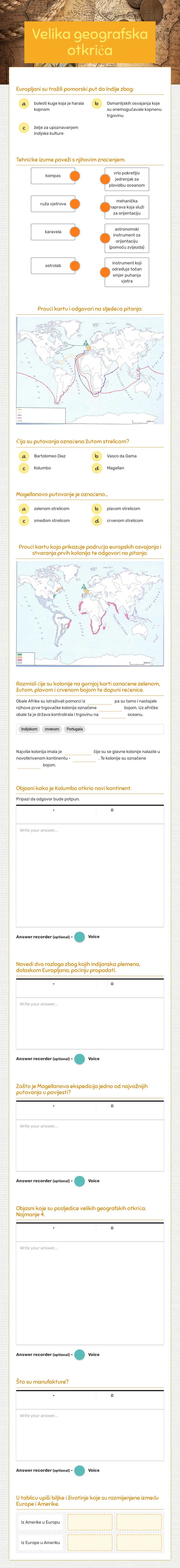 Velika geografska otkrića worksheet preview image