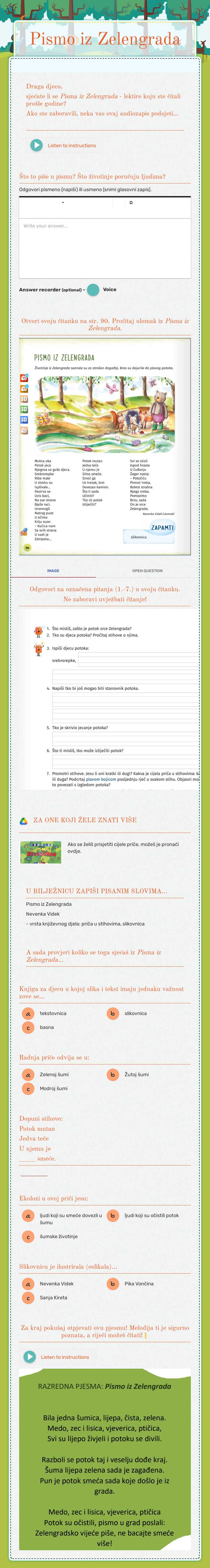 Pismo iz Zelengrada worksheet preview image