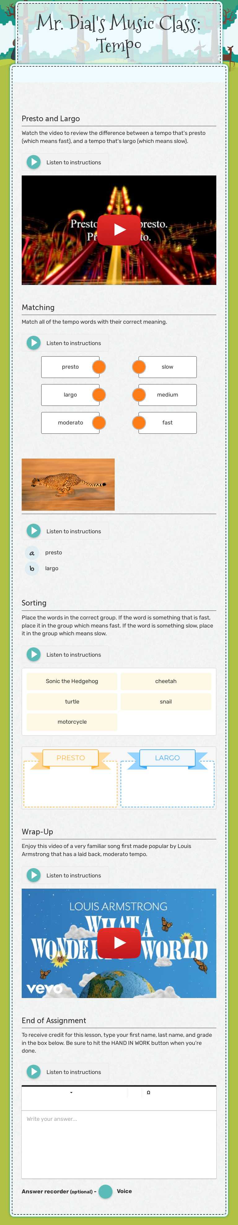 Mr. Dial's Music Class: Tempo worksheet preview image