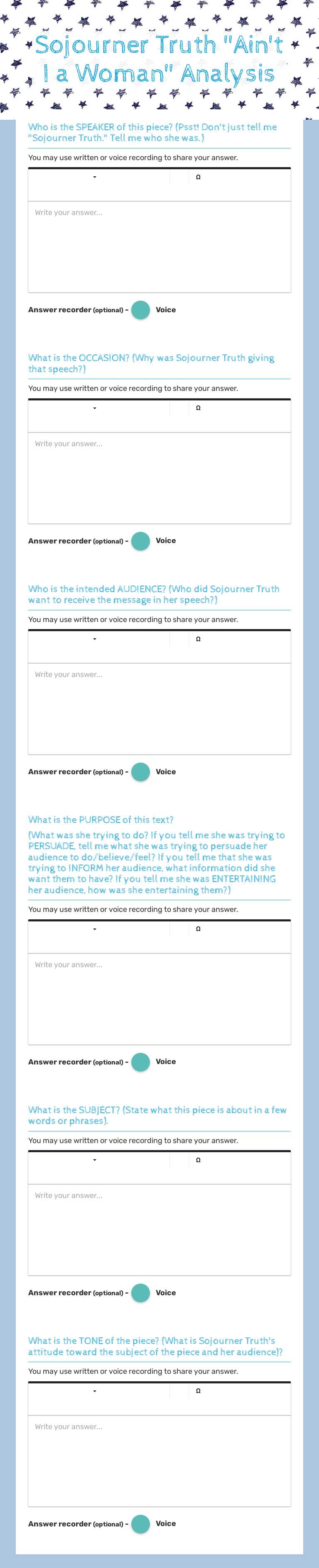 Sojourner Truth    "Ain't I a Woman" Analysis Grade 9 worksheet preview