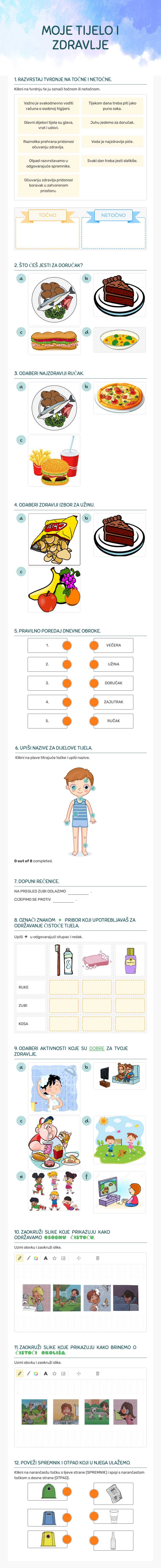 MOJE TIJELO I ZDRAVLJE worksheet preview image