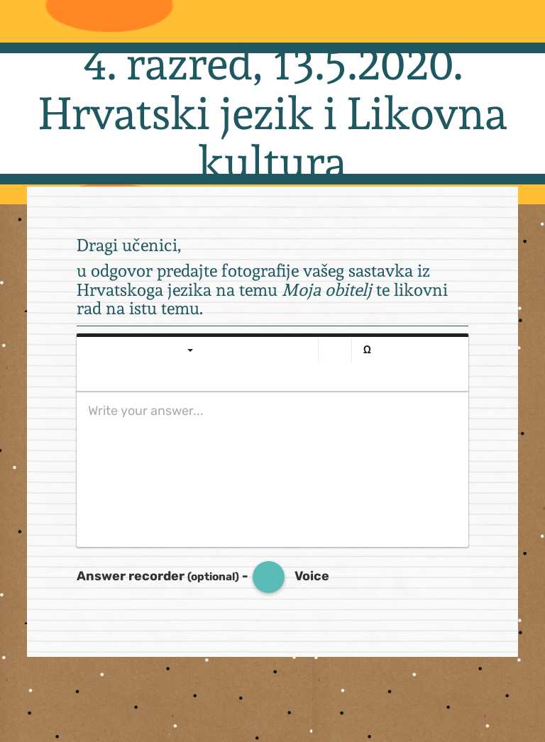 4. razred, 13.5.2020. 
Hrvatski jezik i Likovna kultura worksheet preview image
