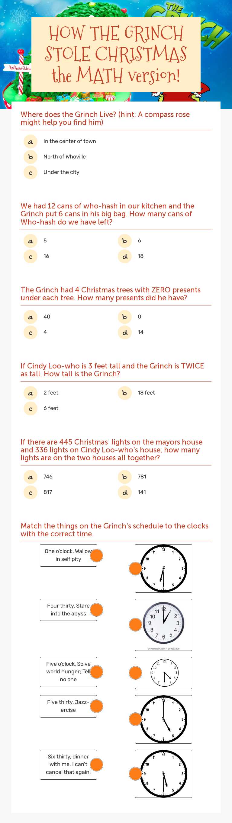 HOW THE GRINCH STOLE CHRISTMAS the MATH version! worksheet preview image