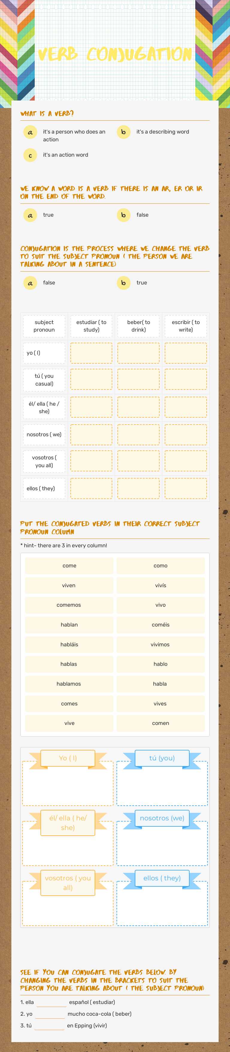 Verb Conjugation worksheet preview image