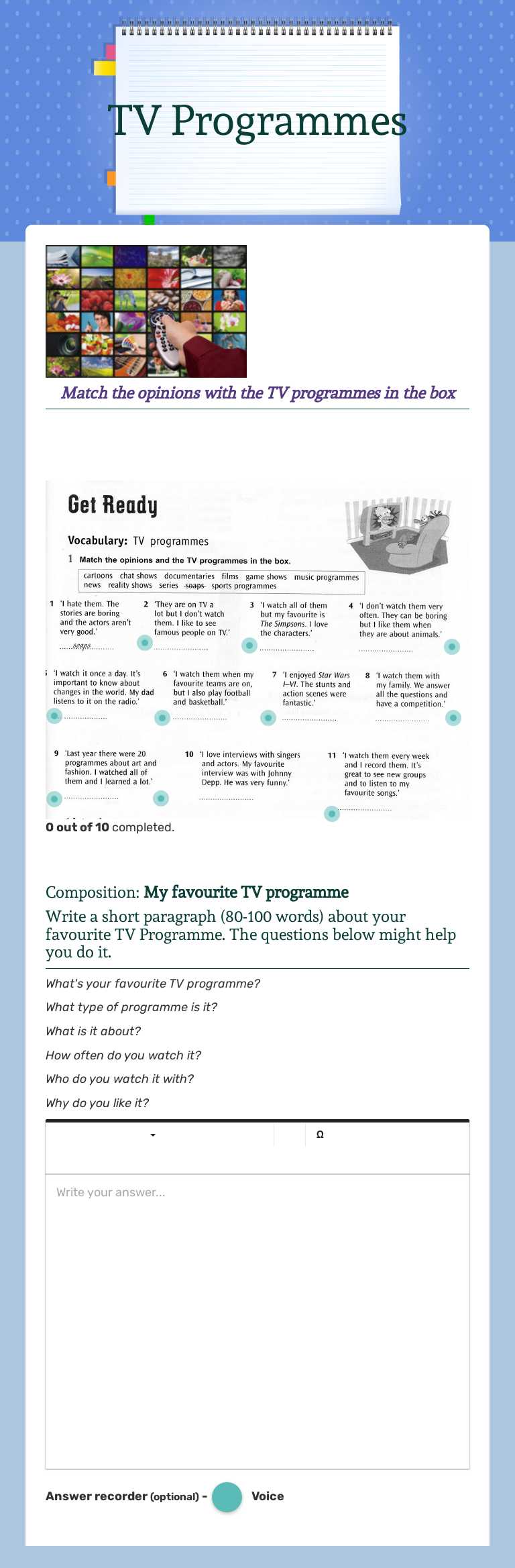 TV Programmes Other worksheet preview