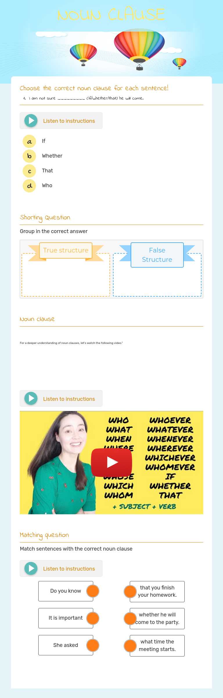 NOUN CLAUSE worksheet preview image