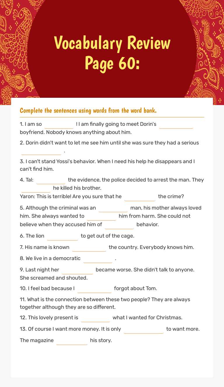 Vocabulary Review Page 60: worksheet preview image