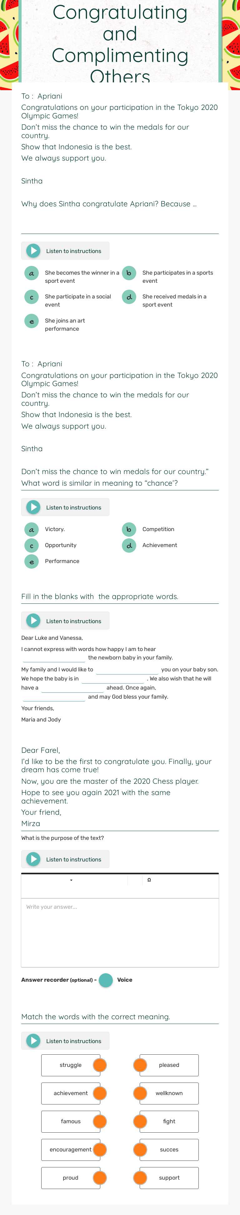 Congratulating and Complimenting Others worksheet preview image