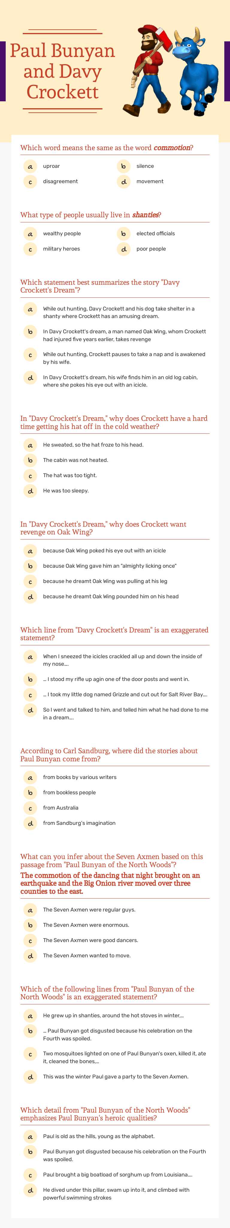 Paul Bunyan and
Davy Crockett Grade 8 worksheet preview