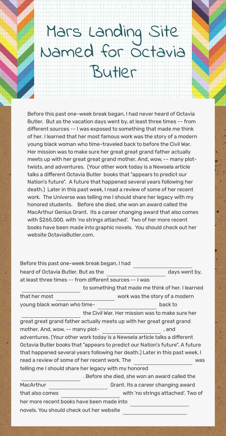 Mars Landing Site Named for Octavia Butler worksheet preview image