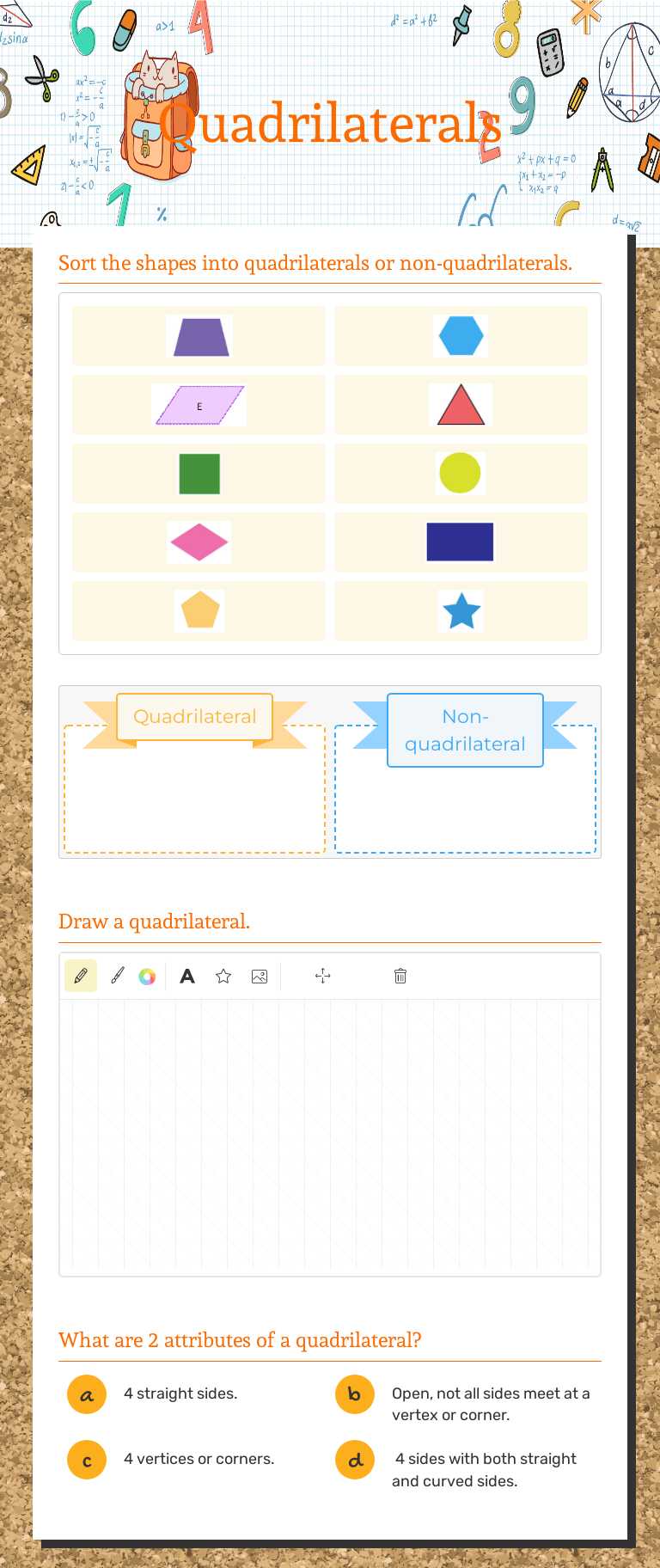 Quadrilaterals worksheet preview image
