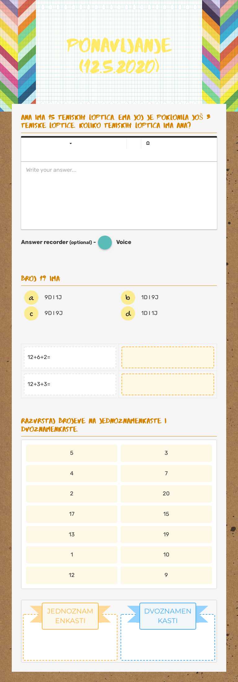 Ponavljanje (12.5.2020) worksheet preview image