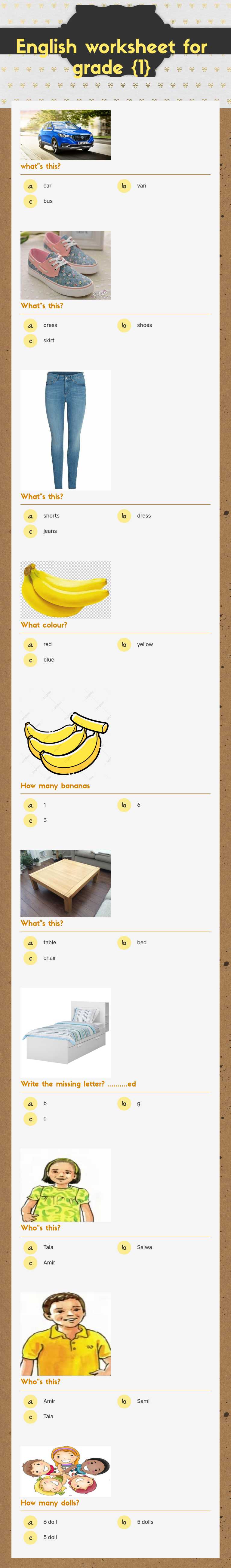 English worksheet for grade {1} worksheet preview image
