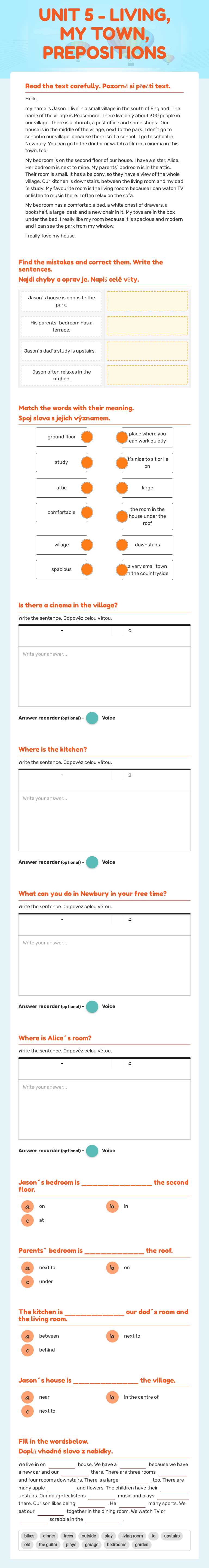 UNIT 5 - LIVING, MY TOWN, PREPOSITIONS worksheet preview image
