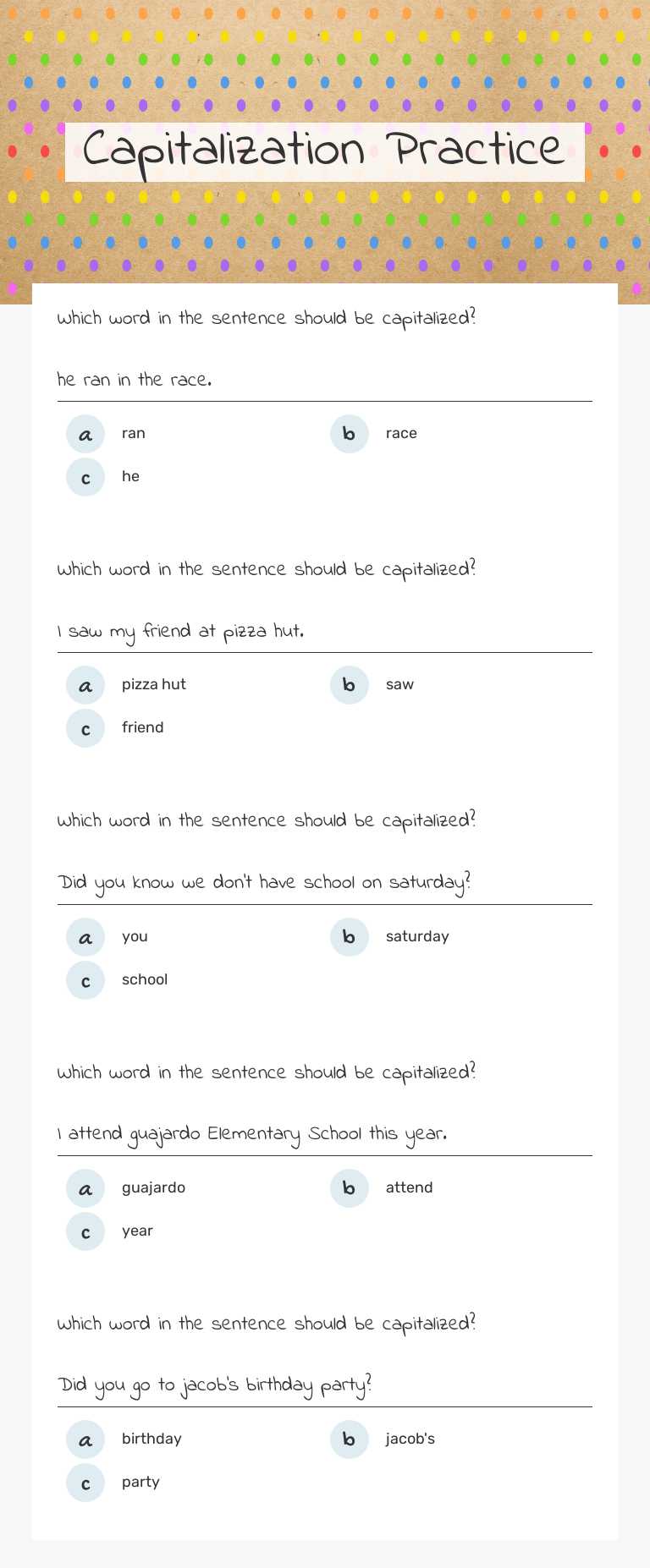 Capitalization Practice worksheet preview image