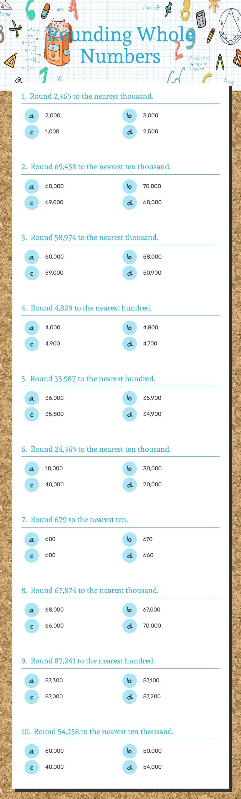 Rounding Whole Numbers Grade 4 worksheet preview