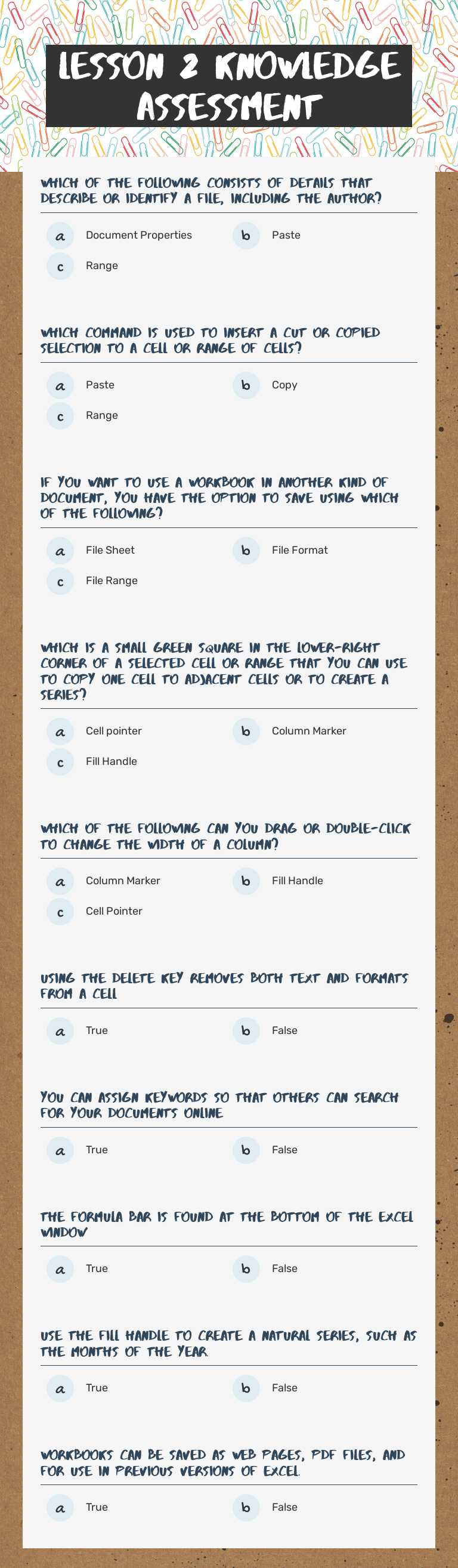 Lesson 2 Knowledge Assessment worksheet preview image