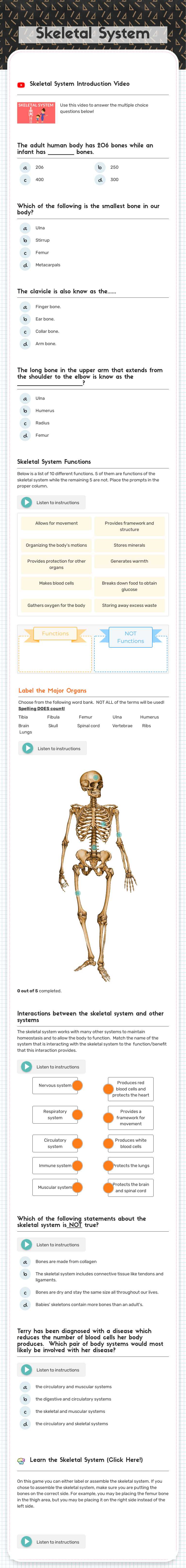 Explore the amazing human skeletal system! Label bones, understand ...