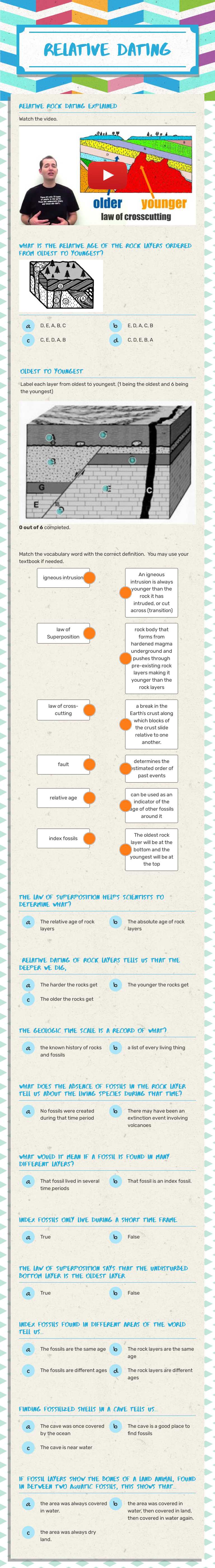 Relative Dating worksheet preview image