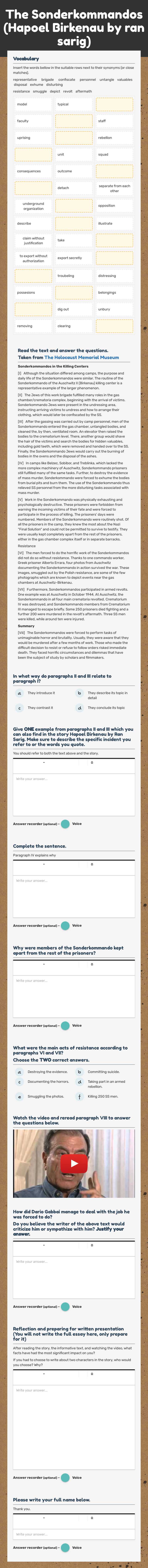 The Sonderkommandos
(Hapoel Birkenau by ran sarig) worksheet preview image