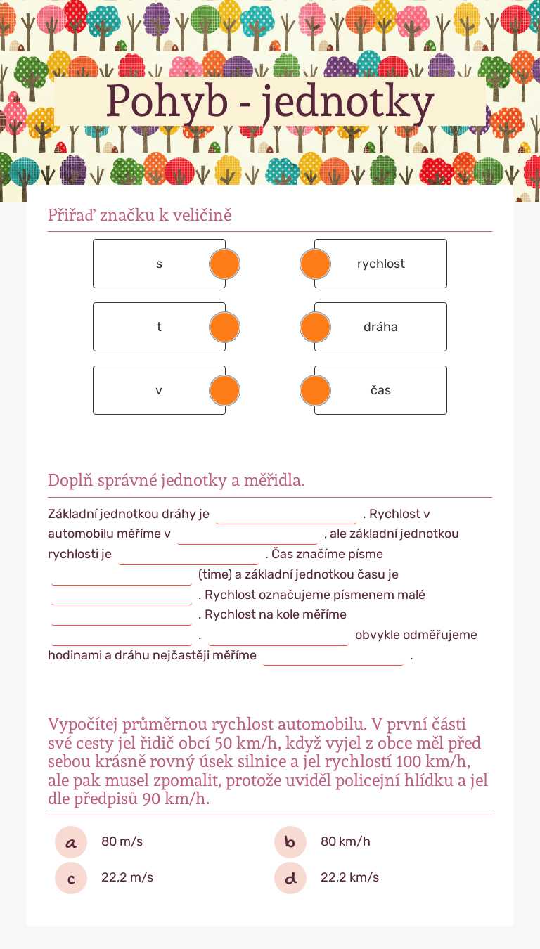 Pohyb - jednotky worksheet preview image