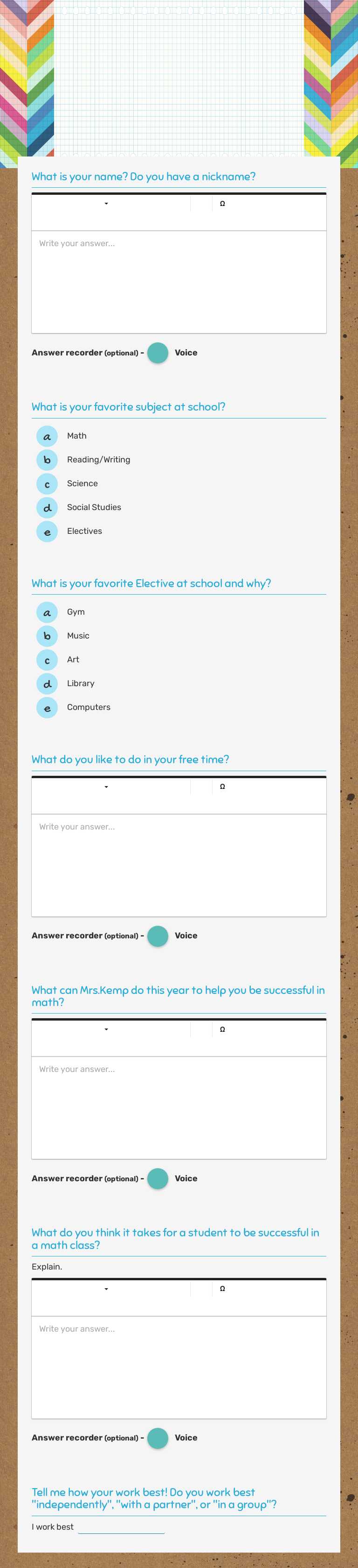 Mrs.Kemp wants to Get To Know You! Grade 8 worksheet preview