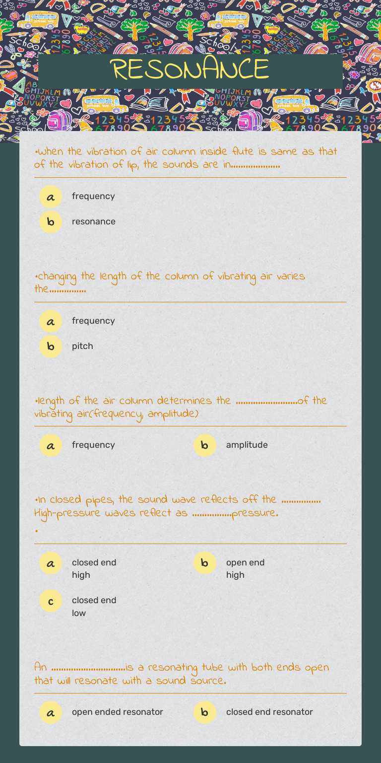 RESONANCE Grade 10 worksheet preview