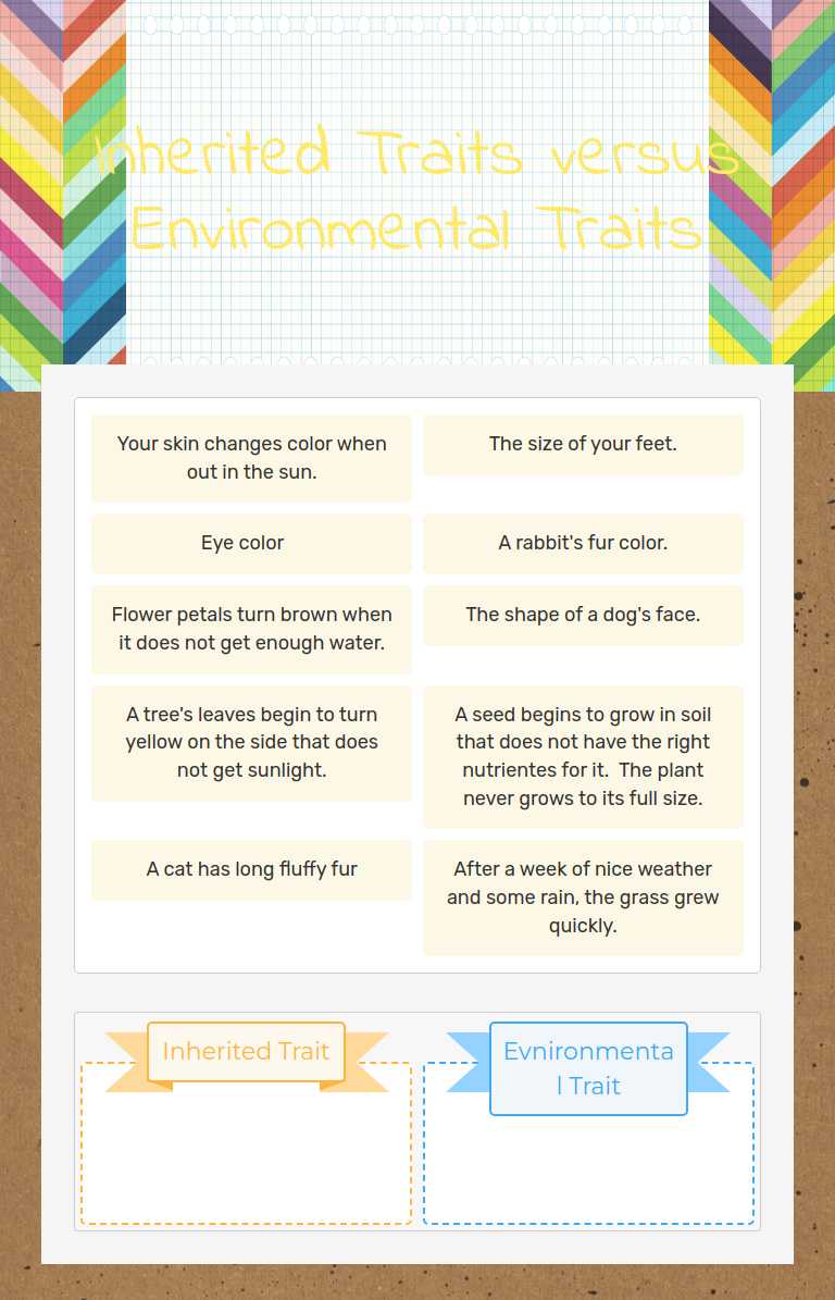 Inherited Traits versus Environmental Traits worksheet preview image
