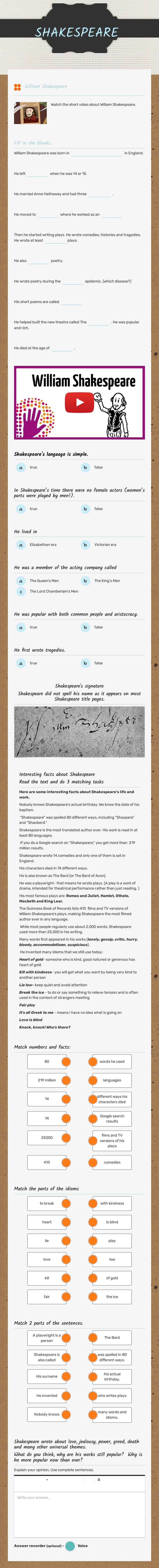 SHAKESPEARE Grade 9 worksheet preview
