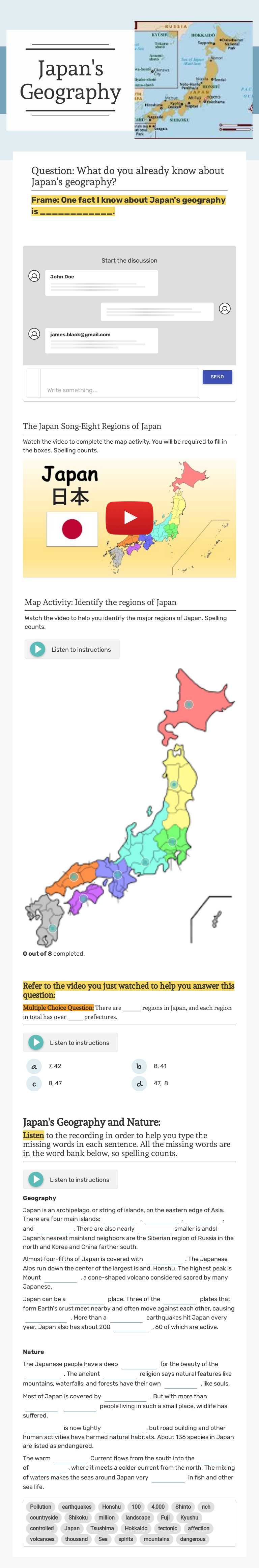Japan's Geography worksheet preview image