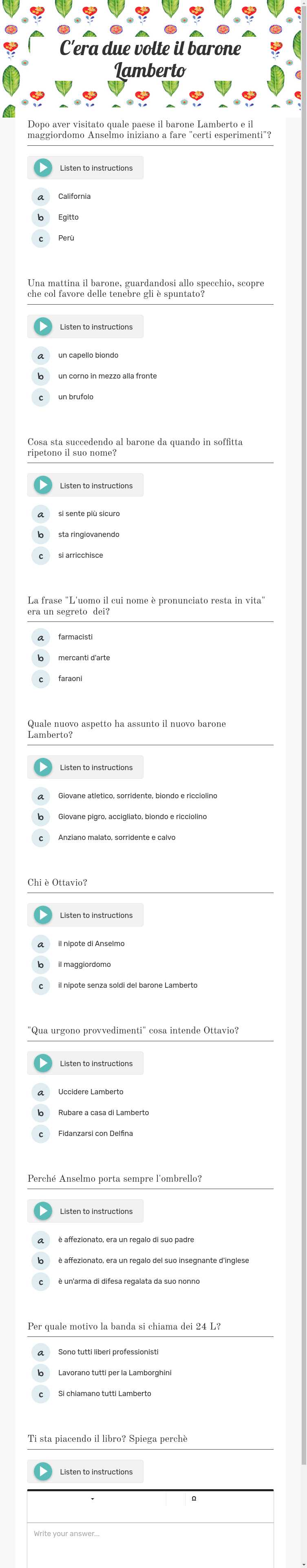 C'era due volte il barone Lamberto worksheet preview image