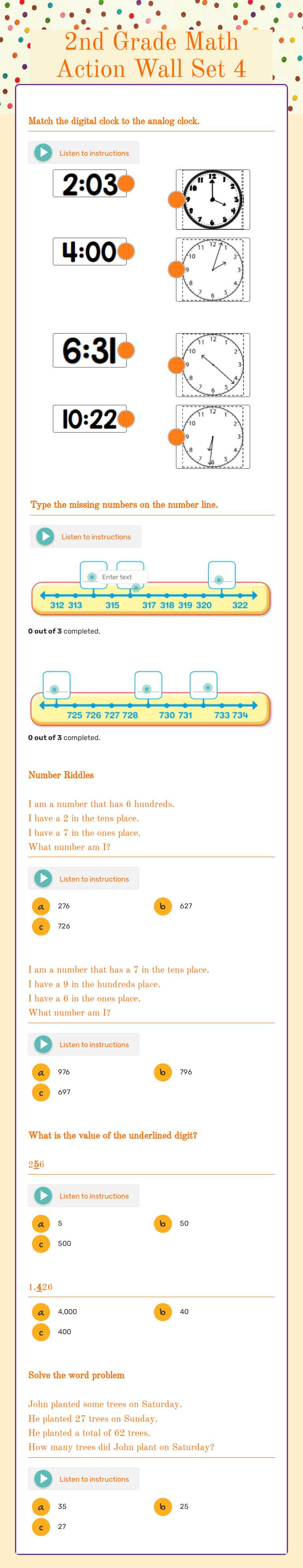 2nd Grade Math Action Wall Set 4 worksheet preview image