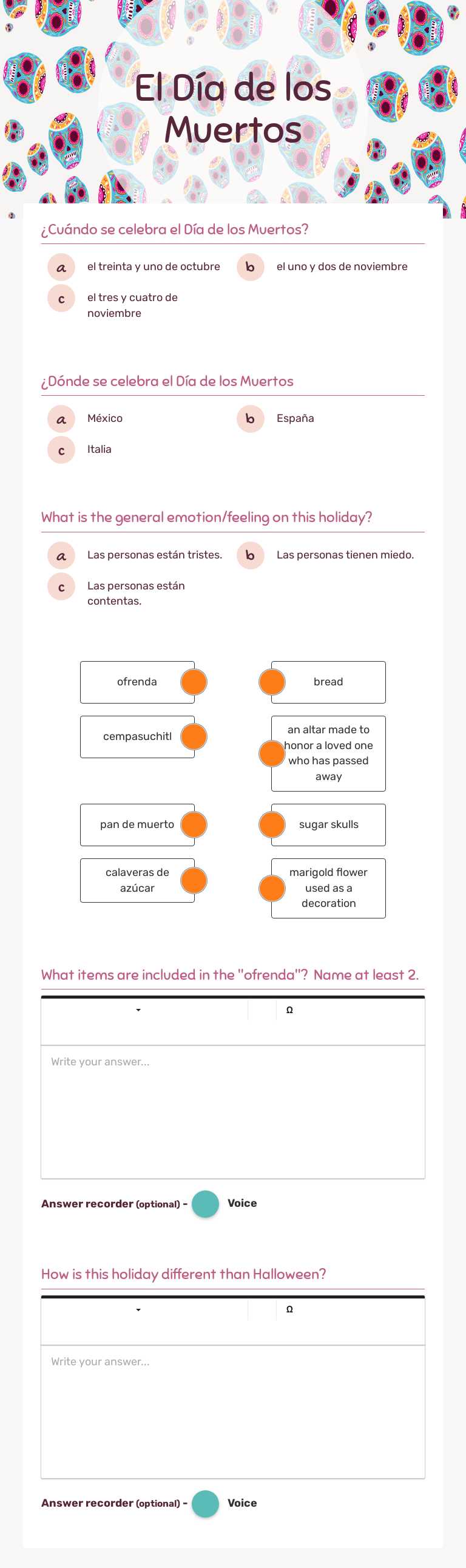 El Día de los Muertos worksheet preview image