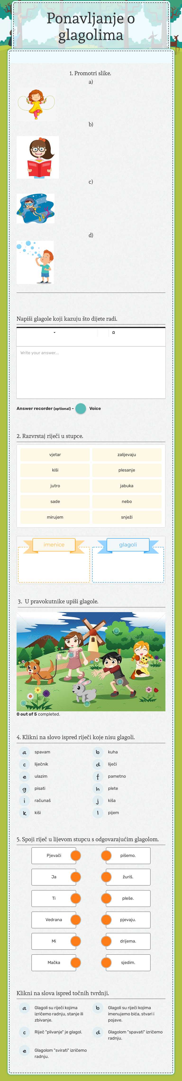 Ponavljanje o glagolima worksheet preview image