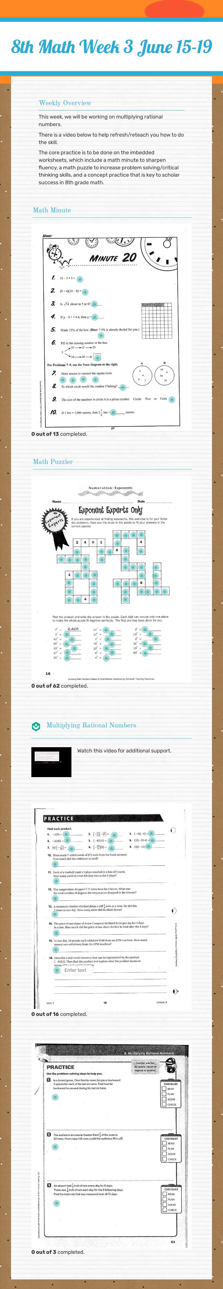8th Math Week 3
June 15-19 worksheet preview image