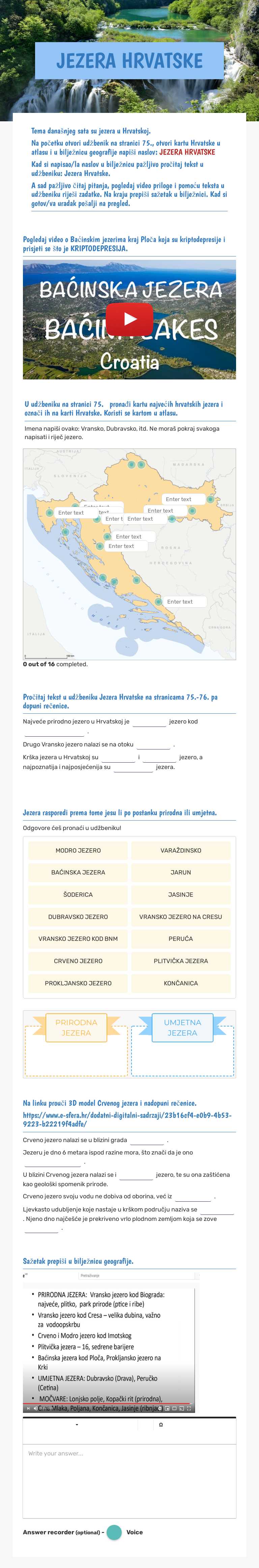 JEZERA 
HRVATSKE worksheet preview image