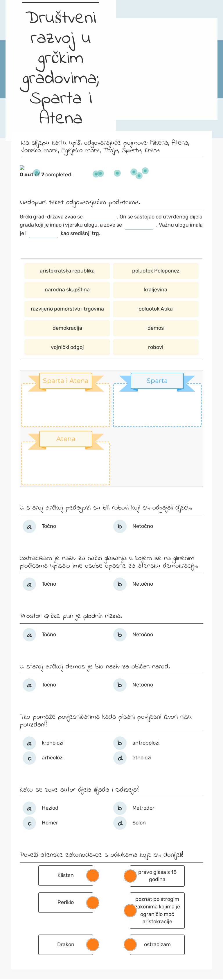 Društveni razvoj u grčkim gradovima; Sparta i Atena worksheet preview image