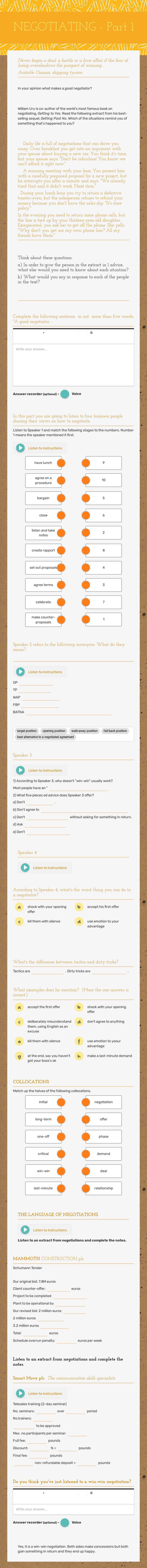 NEGOTIATING - Part 1 worksheet preview image