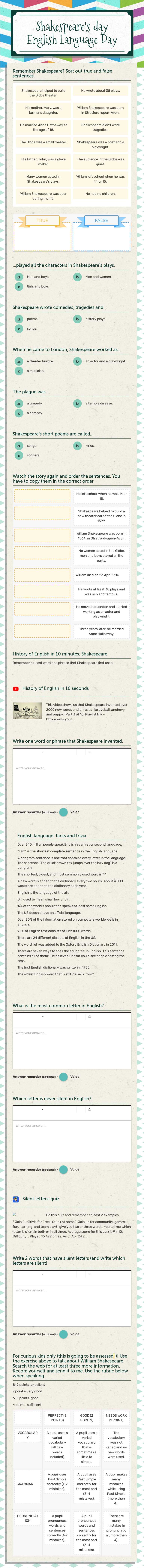 Shakespeare's day
English Language Day worksheet preview image