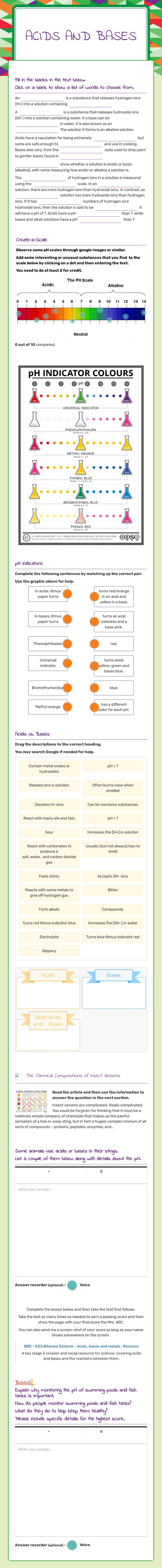 Acids and Bases worksheet preview image