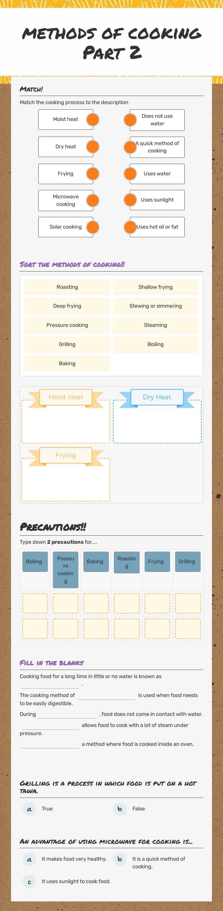 methods of cooking
Part 2 worksheet preview image