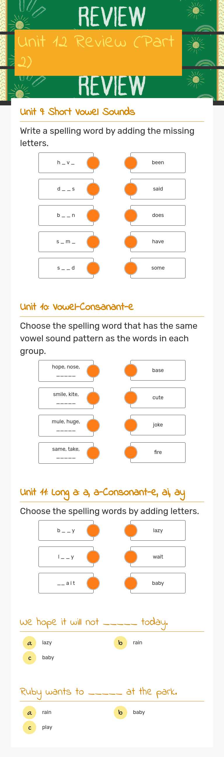 Unit 12 Review  (Part 2) worksheet preview image