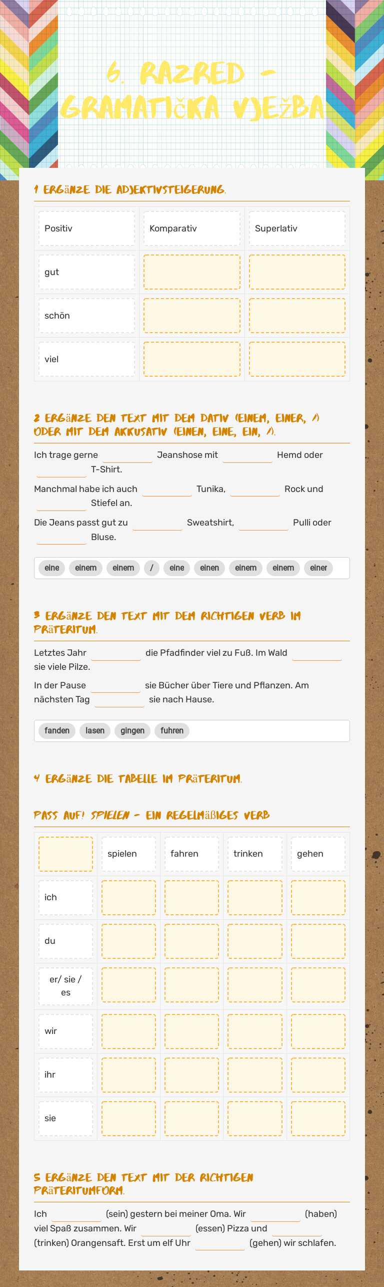 6. razred - gramatička vježba Grade 6 worksheet preview