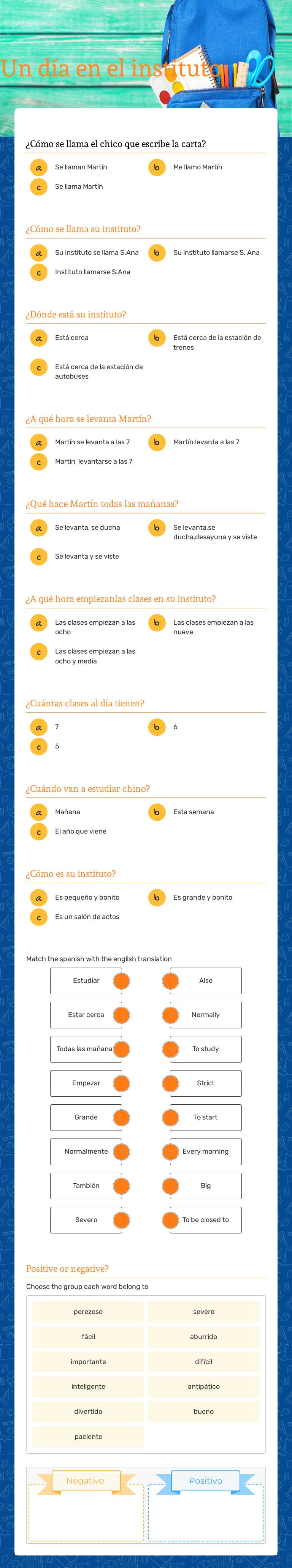 Un día en el instituto worksheet preview image